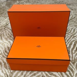 TWO HERMES boxes. One for men’s shoes. One for women’s shoes. Brand new